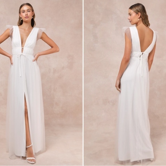 LULU's Prom Wedding Bridal Shower Engagement Tulle Empire Waist Maxi Dress - Picture 3 of 3